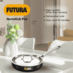 Hawkins Futura Pro Nonstick Frying Pan | 22 cm | Stainless Steel Lid | Black | PNF22S