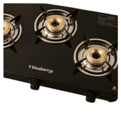 Blueberrys Glanza Glass Top Gas Stove | 3-Burner | Black