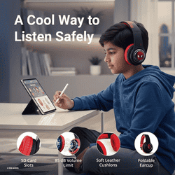 Marvel SpiderMan Kids 3D Bluetooth Wireless Stereo Headphones | Foldable Ear Cups | Black&Red | MV-3054-SM