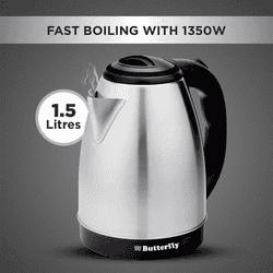 Butterfly Evo Pro 1.5L Electric Kettle | 1350 W | Auto Shut Off | Steel with Black