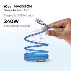 iGear Magneon Magnetic Fast Charging Cable | USB-C Cable to USB C Cable | 240W | Blue