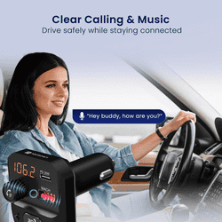 Portronics Auto 10 Plus Car Charger With Bluetooth Calling | 30W Type-C PD | 18W USB | Black | POR 2434