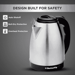 Butterfly Evo Pro 1.5L Electric Kettle | 1350 W | Auto Shut Off | Steel with Black