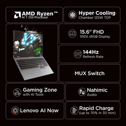 Lenovo LOQ 2025 Gaming Laptop | AMD Ryzen 7 Octa Core 250 | 16 GB | 512 GB SSD | 8 GB Graphics NVIDIA GeForce RTX 5050 | 83JG00H0IN