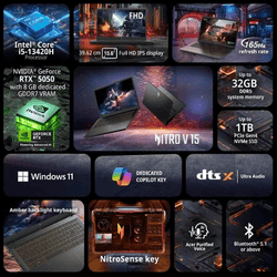 Acer Nitro V15 ANV15-52 Gaming Laptop | Intel Core i5 | 16GB | 512GB | Windows 11 Home | Black | UN.QZ9SI.004