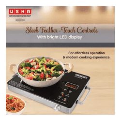 Usha Infrared Induction Cooktop | 2200W | 4 Preset Menus | Black | IR2200TCB