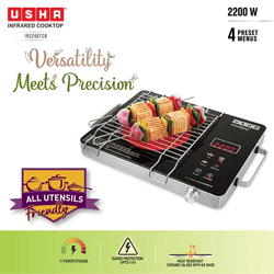 Usha Infrared Induction Cooktop | 2200W | 4 Preset Menus | Black | IR2200TCB