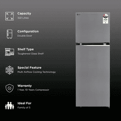 LG Frost Free Double Door Convertible Refrigerator | 322 Litres | 2 Star | Shiny Steel | 2026 Model | GLT3226SNPZ