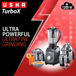 USHA TurboX Mixer Grinder | 1200W | Faster and finer grinding | 4 Jars | Black