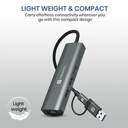Portronics Mport Edge High-Speed Connectivity Hub | Type-C Charging Support | 5 Ports Dual USB Hub | Grey | POR 2931