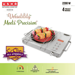 USHA Infrared Induction Cooktop | 2200 Watts | Touch Controls | White | IR2200TCW