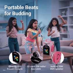 Disney Frozen Kids Karaoke Bluetooth Speaker with Wired Microphone | RGB LED Party Lights | Pink | DY-1016-FZ