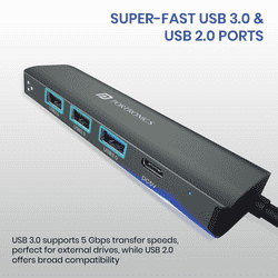 Portronics Mport Edge High-Speed Connectivity Hub | Type-C Charging Support | 5 Ports Dual USB Hub | Grey | POR 2931
