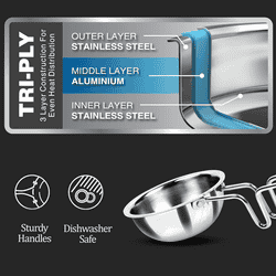 Milton Triply Stainless Tadka Pan | 370 ml | 12 cm | Silver