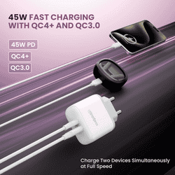 Salpido Dual Port Fast Charging Adapter | 45W | White | WC05