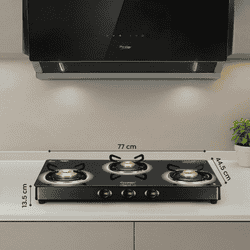 Prestige Royale Plus GT 03L Toughened Black Glass Top Gas Stove | 3 Brass Burners | Black