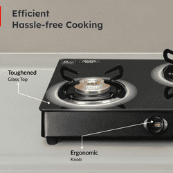 Prestige Royale Plus GT 03L Toughened Black Glass Top Gas Stove | 3 Brass Burners | Black