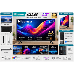 Hisense A6 Series 4K Ultra HD Smart LED TV | 108 cm (43 Inch) | Black | 43A6S