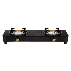 V-Guard Idalia Gas Stove | 2 Burner | Glass Top | Black