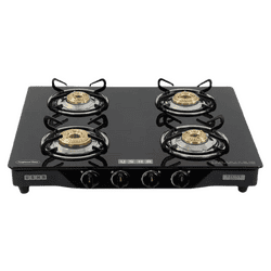 Usha Gas Stove | Ebony GS4 001 cooktop  | Toughened Glass Top | 4 Burner | Black