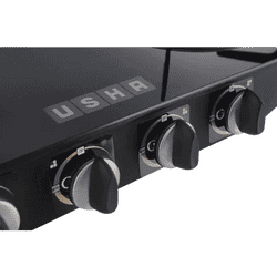 Usha Gas Stove | Ebony GS4 001 cooktop  | Toughened Glass Top | 4 Burner | Black