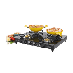 Usha Gas Stove | Ebony GS4 001 cooktop  | Toughened Glass Top | 4 Burner | Black