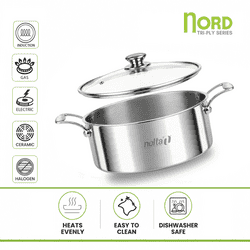 Nolta Stainless Steel Triply Casserole Biriyani Pot | 6.5 L | 26 cm | Silver