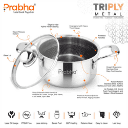 Prabha Triply Hexa Cube Casserole | Glass Lid | 8.5 L | 28 cm | Silver