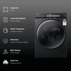 Haier Fully Automatic Front Load Washing Machine | 5 Star | 10 Kg | Black | HW100-DM14F9PBKU1