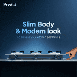 Preethi Silverin Glass Top Gas Stove | 3 Burner
