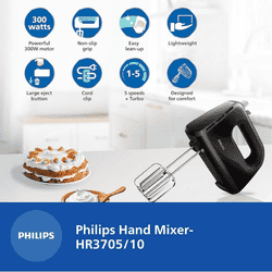 Philips Lightweight Hand Mixer | 300 W | Black | HR3705/10