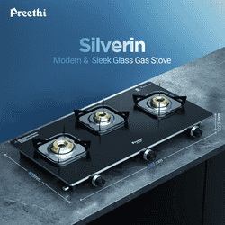 Preethi Silverin Glass Top Gas Stove | 3 Burner