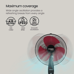 Crompton Torpedo HS Pedestal Fan | 400mm | Black & Red