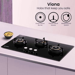 Crompton Hob Viona | 78 cm | 3 Burner | Black | VNDC783-MBL