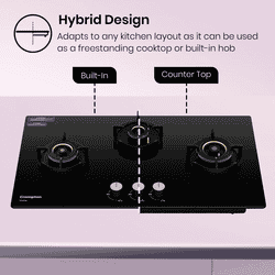 Crompton Hob Viona | 78 cm | 3 Burner | Black | VNDC783-MBL