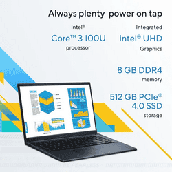 Asus Vivobook 15 Thin & Light Laptop | Intel Core 3 100U | 8GB | 512GB | Quiet Blue | X1504VAP-IN006WS