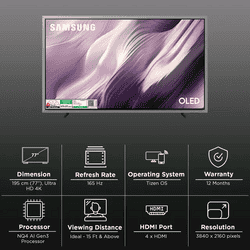Samsung OLED 4K Ultra HD Smart TV | 195 Cm ( 77 Inch ) | Slate Black | QA77S95HXELXL