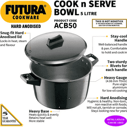 Hawkins Cook n Serve Bowl | 5 L | 23 Cm | Black | ACB50
