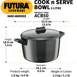 Hawkins Cook n Serve Bowl | 5 L | 23 Cm | Black | ACB50