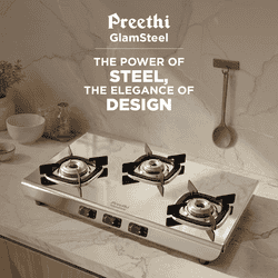 Preethi Glamsteel Stainless Steel Gas Stove | 3 Burner