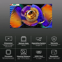 TCL 4K SQD MiniLED Super Ultra HD Smart Google TV | 248 Cm ( 98 inch ) | 2026 Model | Black | 98C7L