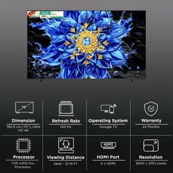 TCL QD Mini LED 4K Super Ultra HD Smart Google TV | 191 Cm ( 75 Inch ) | 2026 Model | Black | 75P8L