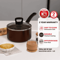 Tefal Day by Day Sauce Pan | Glass Lid | Titanium Non Stick Coating | 18 Cm