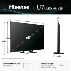 Hisense 4K Ultra HD Mini LED TV | 165 Cm ( 65 Inch ) | Black | 65U7SE