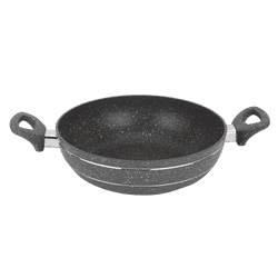 Royalford Smart Granite Wok Pan | Glass Lid | 26 Cm | Grey | RF11966