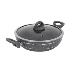 Royalford Smart Granite Wok Pan | Glass Lid | 26 Cm | Grey | RF11966