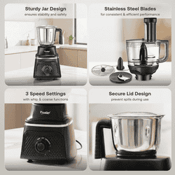 Prestige Prisma Pro Food Processor | Stainless Steel | 5 Jars | 750 W | Black