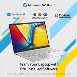 ASUS Vivobook 15 Thin & Light Laptop | Intel Core 3 100U | 8GB | 512GB | Silver | X1504VAP-BQ1321WS