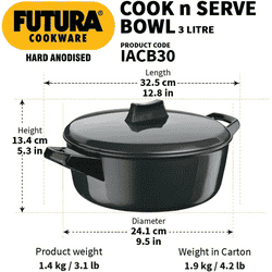 Hawkins Cook n Serve Bowl | 31 Cm | 3 L | Black | IACB30