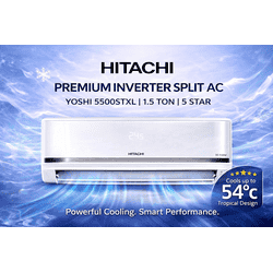 Hitachi Inverter Split AC | 1.5 Ton | 5 Star | White | Yoshi 5500STXL | RAS V518PCDIST